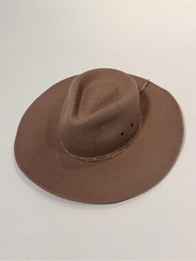 Eric Javits Amandine 100% Wool Wide Brim Fedora Hat Taupe Brown NWT